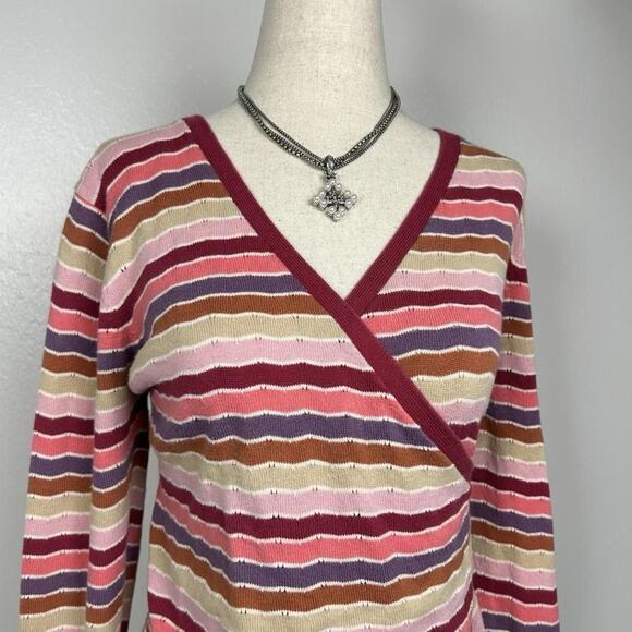 Vintage Y2K Old Navy Women’s Striped Wrap Sweater Size L Indie Preppy Pastel - Picture 2 of 8